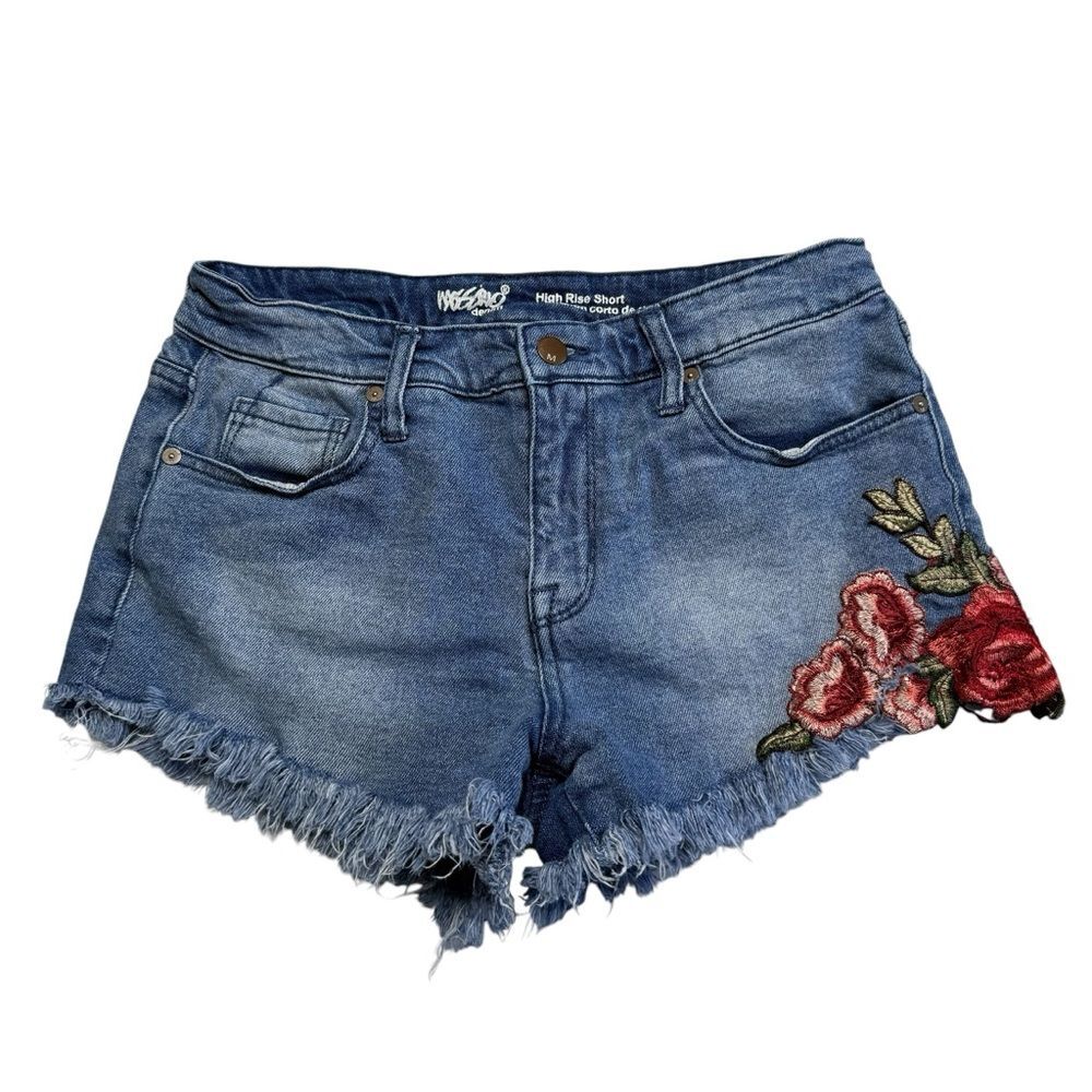 Mossimo Denim High Rise Short Super Stretch Embroidered Roses Raw Hem Sz 6/28